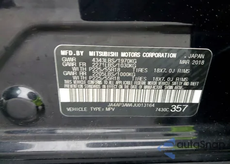 2018 Mitsubishi Outlander Sport Es z USA, uszkodzony, nr VIN JA4AP3AW4JU013164